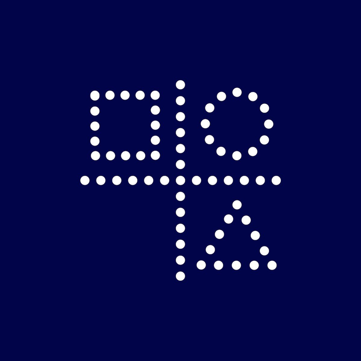 White dotted square, circle and triangle on a dark blue background