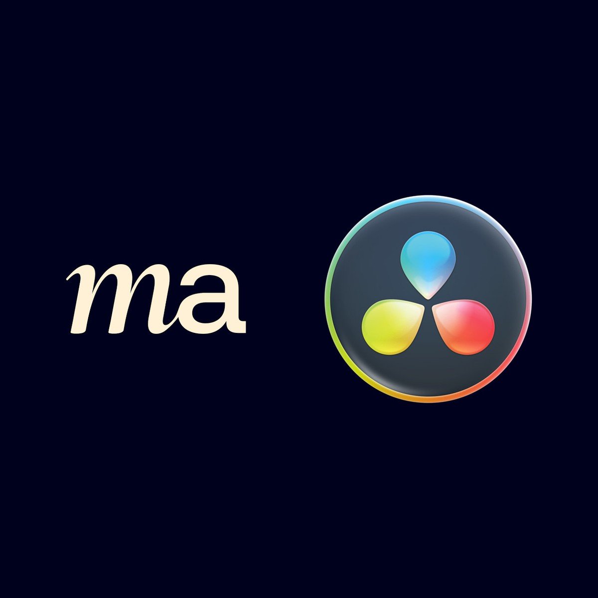 The letters ma next to the DaVinci Resolve logo on a dark blue background